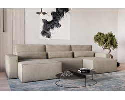 Hoekbank DENVER U MINI in ribfluweel Ottomane dubbelzijdige bank ribfluweel met slaapfunctie en bedbodem - Donkerbeige - Poso 02