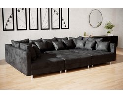 Hoekbank Denver Vintage Black - Hoeksalon Met Poef Wooneiland