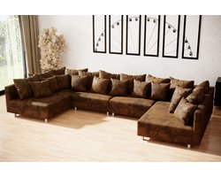 Hoekbank Denver Xl Vintage Bruin Zonder Poef / hocker - xxl hoeksalon modulair - afkuisbare micro stof
