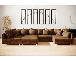hoekbank denver xxl- vintage bruin - met 1 poef (hocker) - hoeksalon denver wooneiland- seatsandbed