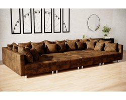 hoekbank denver xxl- vintage bruin- met 2 poefs (hocker)- hoeksalon denver wooneiland- zetelsenbedden