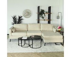 Hoekbank design Lizza 269cm bank beige velvet loungebank zowel links als rechts bankstel hoeksalon zetel