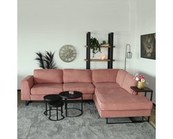 Hoekbank design Puckerto 290cm bank roze velvet hoek loungebank rechts bankstel hoeksalon zetel