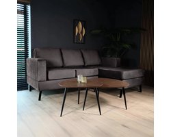 Hoekbank design Venna 200cm donkergrijs velvet loungebank zowel links als rechts bankstel hoeksalon zetel