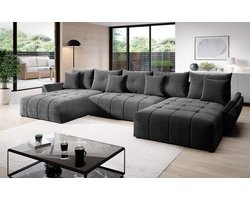 hoekbank domo u- hoeksalon wooneiland velvet antraciet- xl met slaapfunctie en opbergruimte- universele lounge links of rechts