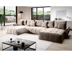 Hoekbank Domo U - Hoeksalon wooneiland Velvet Beige - Xl met Slaapfunctie en Opbergruimte - Universele lounge links of rechts
