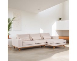 Hoekbank Elora Chaise Longue rechts – Beige Stof – Houten Poten – 283 x 160 cm - By-Olaf