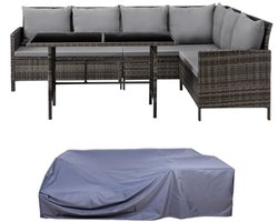 Hoekbank en Eettafel Set voor Buiten – Weerbestendige Tuinmeubelen met Kussens – Bruin