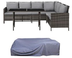 Hoekbank en Eettafel Set voor Buiten – Weerbestendige Tuinmeubelen met Kussens – Bruin