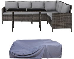 Hoekbank en Eettafel Set voor Buiten – Weerbestendige Tuinmeubelen met Kussens – Bruin