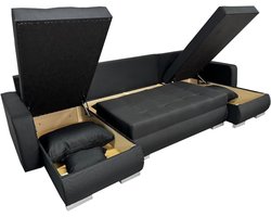 Hoekbank EtnaLux™ Zwart – U-Vormige Comfortabele Bank met Slaapfunctie en Uitklapbare Bedfunctie, Converteerbare Hedendaagse Woonkamerbank – Medahomestore