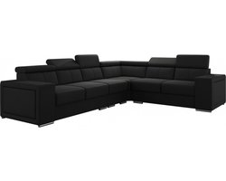 Hoekbank Eva Olivia - 6 zits - Zwart en zwarte stiksels - Hoeksalon xl microvezel afkuisbare stof - Zetelsenbedden