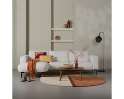 Hoekbank Fame - Chaise Longue Links - Textiel - Creme - 289x85x159 cm (BxHxD) - Boucle - Zwart Metalen Poten