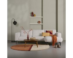 Hoekbank Fame - Chaise Longue Rechts - Textiel - Creme - 289x85x159 cm (BxHxD) - Boucle - Zwart Metalen Poten