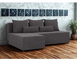 Hoekbank FERMO - L-Bank met bedfunctie en opbergruimte - Grijs - Ribstof Velvet - Zetel -Slaapbank-