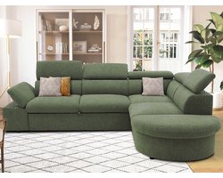 Hoekbank Firenze Rechts - Met Bedfunctie - Olijfgroene Stof