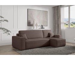 Hoekbank Frenkie - Universeel - Ribstof - Taupe - Slaapbank met opbergruimte - Lounge Links of Rechts - Direct Leverbaar - Hoekzetel - Chaise longue - Zetel met slaapgedeelte - 3 zits - Zitcomfort Medium