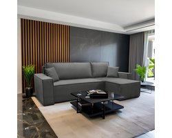 Hoekbank Frenkie - Universeel - Velvet - Antraciet - Fluweel - Slaapbank met opbergruimte - Lounge Links of Rechts - Direct Leverbaar - Hoekzetel - Chaise longue - Zetel met slaapgedeelte - 3 zits - Zitcomfort Medium
