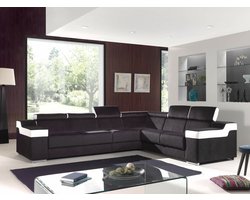 Hoekbank galaxy - zwarte velvet met witte afwerking- zitbank -Hoeksalon - universeel links of rechts