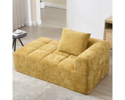 Hoekbank geel met chaise longue - L-vorm bank voor 2 personen - 90 cm breed - Inclusief kussen en zijvakken - Vacuümverpakt