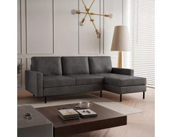 Hoekbank Hanneke - Suède Look - Antraciet - Universeel - Links of Rechts - Hoekzetel - L-bank - Zetel - Chaise lounge - Lederlook - Eco-leer - Direct leverbaar - 3 zits