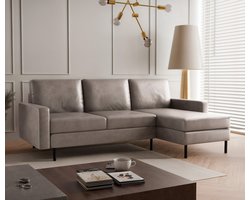 Hoekbank Hanneke - Suède Look - Beige - Universeel - Links of Rechts - Hoekzetel - L-bank - Zetel - Chaise lounge - Lederlook - Eco-leer - Direct leverbaar - 3 zits