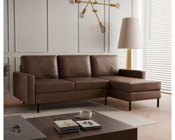Hoekbank Hanneke - Suède Look - Cognac - Universeel - Links of Rechts - Hoekzetel - L-bank - Zetel - Chaise lounge - Lederlook - Eco-leer - Direct leverbaar - 3 zits