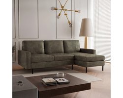 Hoekbank Hanneke - Suède Look - Groen - Universeel - Links of Rechts - Hoekzetel - L-bank - Zetel - Chaise lounge - Lederlook - Eco-leer - Direct leverbaar - 3 zits