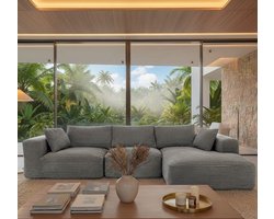 Hoekbank Haussmann 3-zits Beige van Chenillestof – Luxe Zitbank voor Woonkamer – Duurzaam Massief Houten Frame – Met 5 Kussens – Comfortabel en Robuust – House&Garden