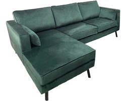 Hoekbank Hilde 270cm loungebank donkergroen velvet links bankstel hoeksalon zetel