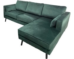 Hoekbank Hilde 270cm loungebank donkergroen velvet rechts bankstel hoeksalon zetel