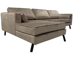 Hoekbank Hilde 270cm loungebank taupe velvet links bankstel hoeksalon zetel