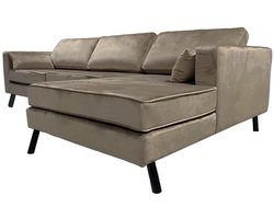 Hoekbank Hilde 270cm loungebank taupe velvet rechts bankstel hoeksalon zetel