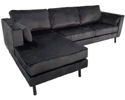 Hoekbank Hilde 270cm loungebank zwart velvet links bankstel hoeksalon zetel