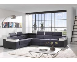 Hoekbank Hoeksalon Galaxy Velvet blauw met wit detail afwerking - xl zitbank - Universeel links of rechts - Promo prijs - zetelsenbedden