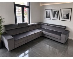 Hoekbank Hoeksalon KLAR - 6 zits - Grijs en grijs stiksels - afkuisbare velvet stof - Euro Comfort Design