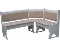 Hoekbank Houten Structuur - Massief Grenen met Beige Eco-Leder Bekleding