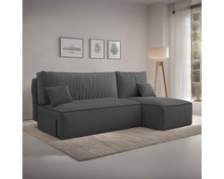 Hoekbank Jelle - Universeel - Ribstof - Antraciet - Slaapbank met opbergruimte - Lounge Links of Rechts - Direct Leverbaar - Hoekzetel - Chaise longue - Zetel met slaapgedeelte - 3 zits - Zitcomfort Medium