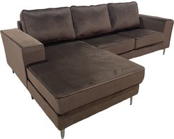 Hoekbank Jerdy bruin velvet bankstel 235cm links loungebank hoeksalon zetel