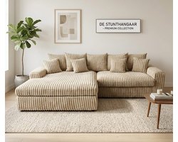 Hoekbank Jmb- Beige- ultra dikke ribstof- Lounge Links- hoeksalon beige Links