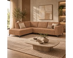 Hoekbank Jodi – Royale Loungebank in Bull Microleder – 4-Zits Hoekbank - Lounge links - Cognac