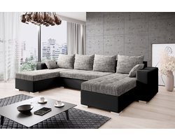 hoekbank Josh - Hoeksalon met slaapfunctie en opbergruimte - zitbank met bed in zwart en grijs - zetelsenbedden