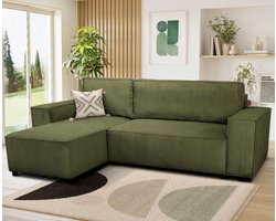 Hoekbank Josh links - met opbergruimte - kaki ribfluweel