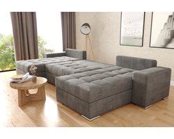 Hoekbank Josua structuur velvet stof - hoekzetel met bed en opbergruimte - wooneiland zitbank