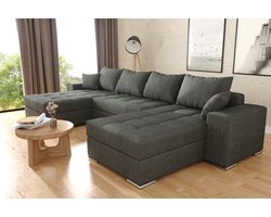 Hoekbank Josua u - donkergrijs hoeksalon met bed en opbergruimte - Wooneiland U zetel