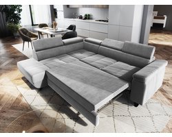 Hoekbank Junior Links - Hoeksalon met slaapfunctie en opbergruimte - Hoekzetel sofa met bed Grijs structuurstof