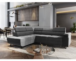 Hoekbank junior velvet donkergrijs- lounge links- hoeksalon met slaapfunctie en opbergruimte-zetelsenbedden