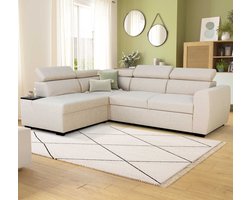 Hoekbank Kelio links - verstelbare hoofdsteun - beige stof - PGS - Hoekbank - Beige - Hout; Stof
