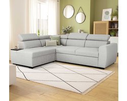 Hoekbank Kelio links - verstelbare hoofdsteun - grijze stof - PGS - Hoekbank - Grijs - Hout; Stof