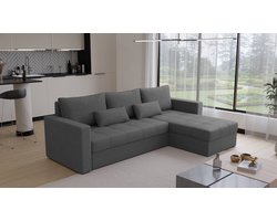 Hoekbank Kreta - Universeel - Stof - Antraciet - Slaapbank met opbergruimte - Links of Rechts - Direct Leverbaar - Hoekzetel - Chaise longue - Zetel met slaapgedeelte - 3 zits - Zitcomfort stevig
